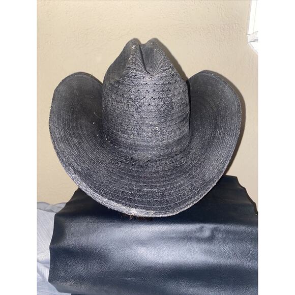 Black Round-Up Straw Hat - Size 7 - Western Cowboy Hat - Picture 4 of 9